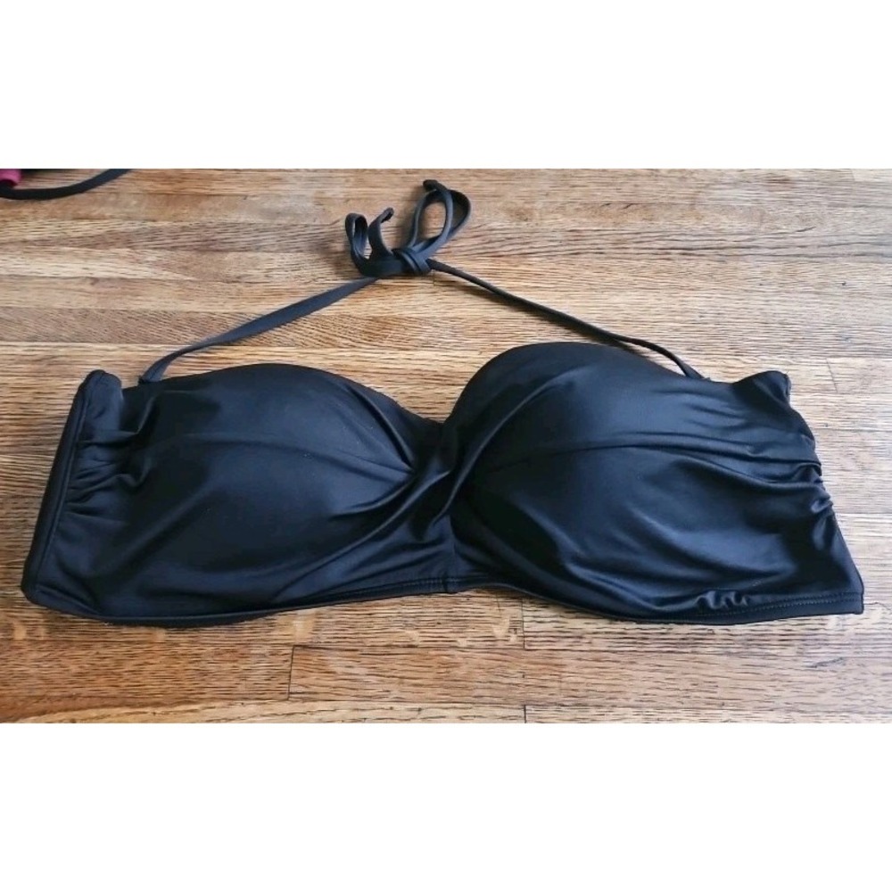 New Kona Sol XL Black Padded Plunge J-Hook Wireless Swim Bra Bathing Suit Top